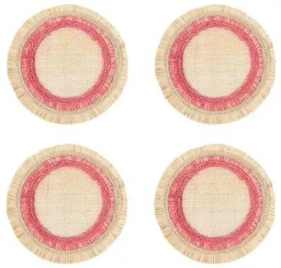 Set of 4 Ruffle-Edge Straw Coasters - Pink/Natural - Joanna Buchanan