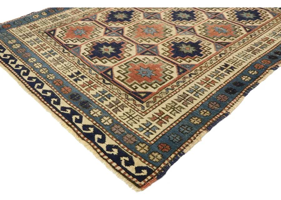 Antique Moghan Kazak Rug - 4'00 x 5'01 - Esmaili Rugs & Antiques - Blue - Blue