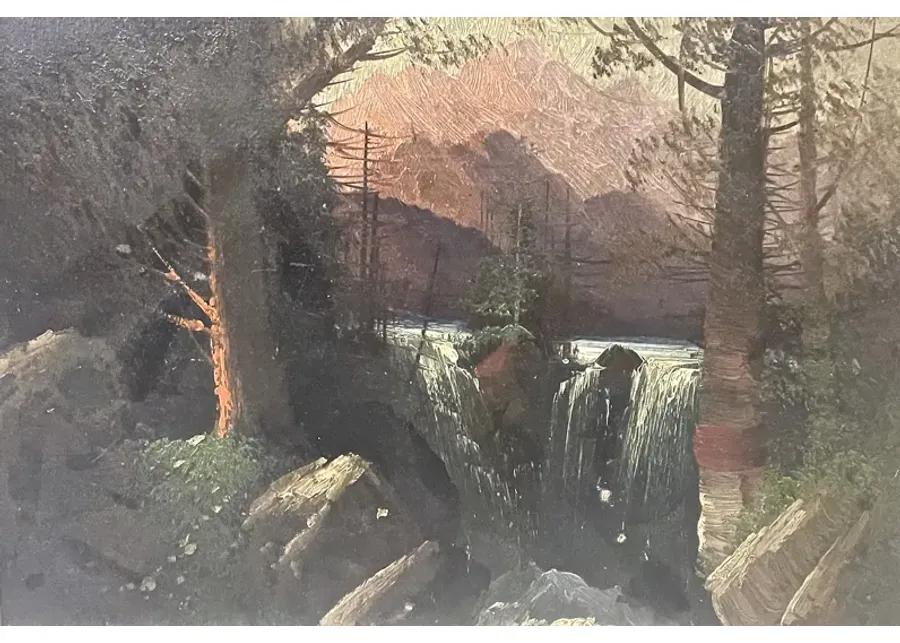 Antique Abstract Waterfall Oil Painting - Vermilion Designs - Gold