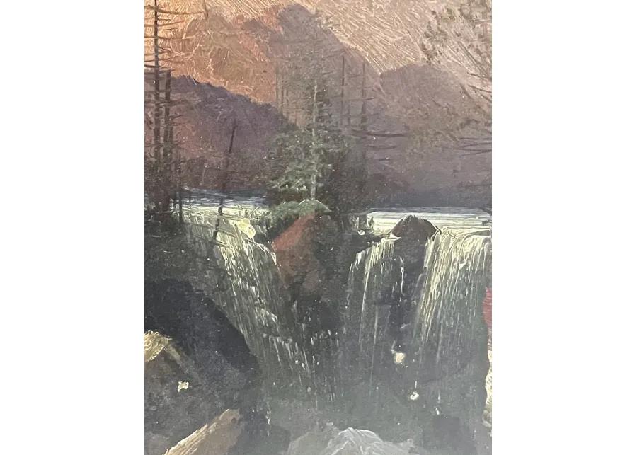 Antique Abstract Waterfall Oil Painting - Vermilion Designs - Gold