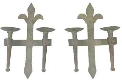 Fleur De Lis Candle Wall Sconces - PR - Vermilion Designs - Gray