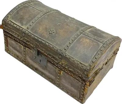 Antique Leather & Bronze Tack Trunk Box - Vermilion Designs - brown