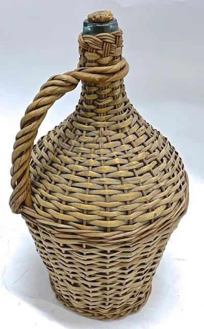 Medium Basket Covered Glass Bottle - Vermilion Designs - Brown