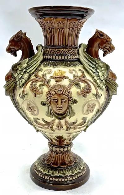 Majolica Classical Style Gryphon Vase - Vermilion Designs - Brown