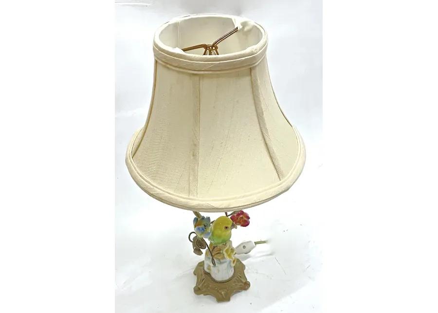 Bronze-Porcelain Parakeet & Floral Lamp - Vermilion Designs