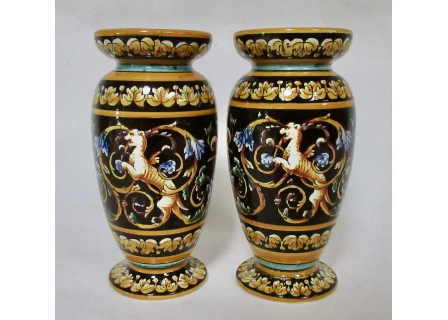 Antique Gien French Faience Vases - Set of 2 - The Emporium Ltd. - Black