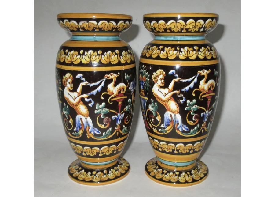 Antique Gien French Faience Vases - Set of 2 - The Emporium Ltd. - Black