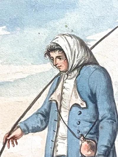 18th C Italian Watercolor Of A Shepherd - Vermilion Designs - Gold