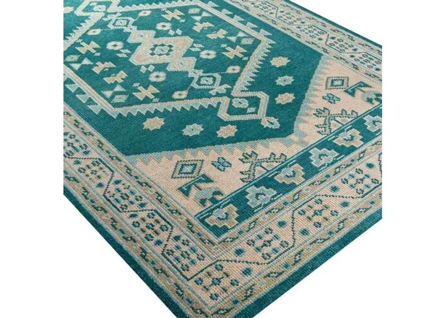 Mindy Hand-Knotted Rug - Emerald/Beige - Green - Green