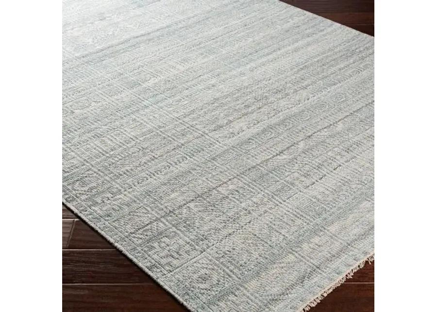 Joan Hand-Knotted Rug - Teal/White - Green - Green