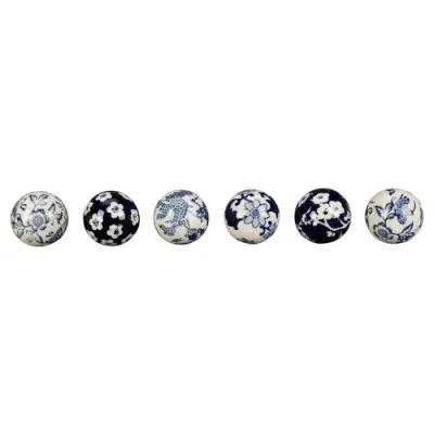 Set of 6 Navy & White Decorative Balls - Blue