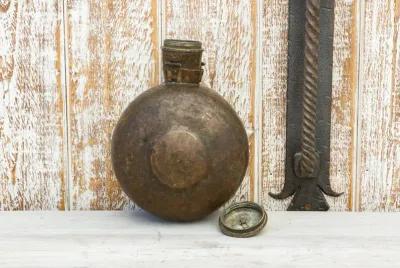 Antique Indian Sorali Brass Bottle - de-cor - Gold