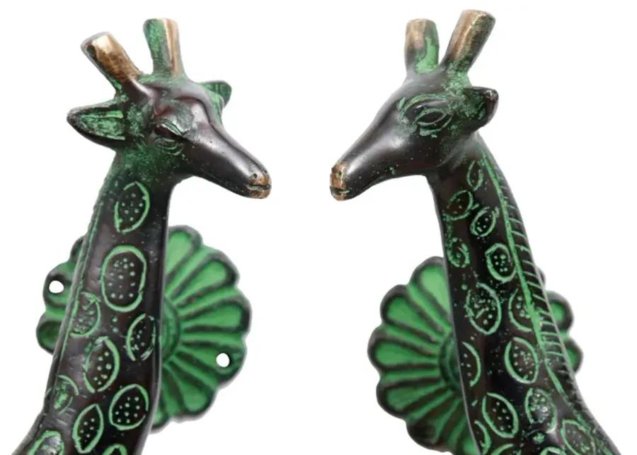 Green Brass Giraffe Door Handles - a Pair - Interesting Things