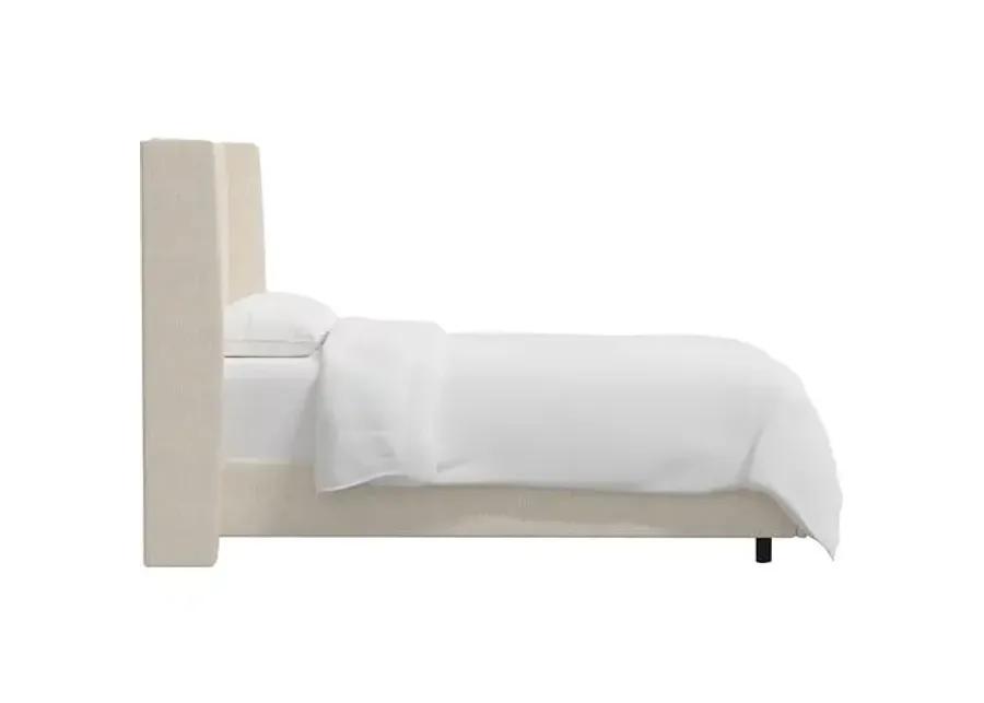 Kelly Wingback Bed - Handcrafted - Beige