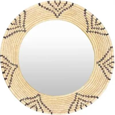 Kofi Moonj Grass Round Wall Mirror - Tan/Black