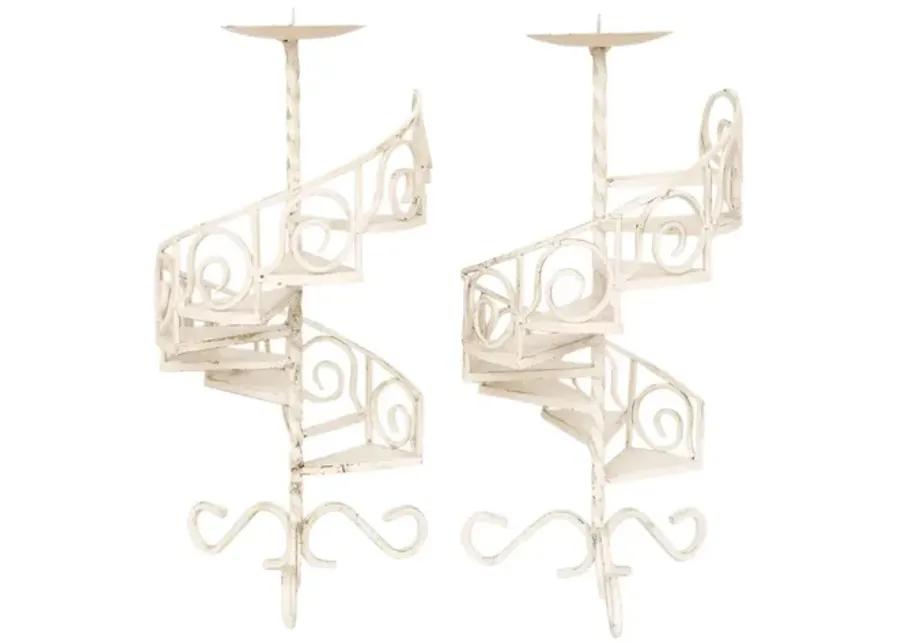 Spiral Staircase Candle Holders - a Pair - Interesting Things - White