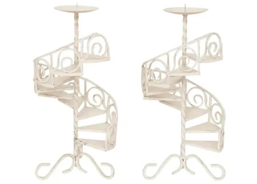 Spiral Staircase Candle Holders - a Pair - Interesting Things - White