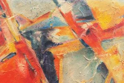 Abstract - Saffron and Coral - 1970's - McNaught Fine Art - blue