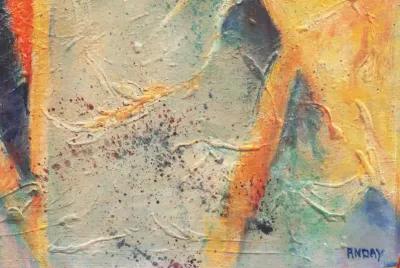 Abstract - Saffron and Coral - 1970's - McNaught Fine Art - blue