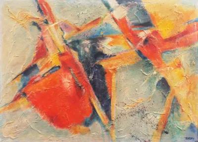 Abstract - Saffron and Coral - 1970's - McNaught Fine Art - blue