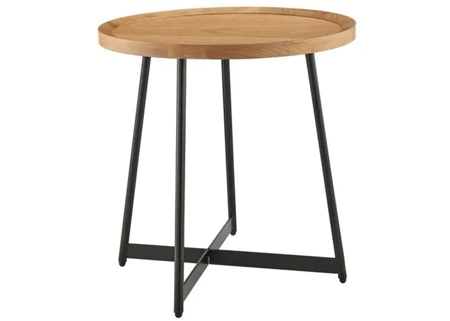 Rey 22" Round Side Table - Oak - Brown