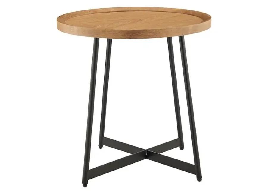 Rey 22" Round Side Table - Oak - Brown