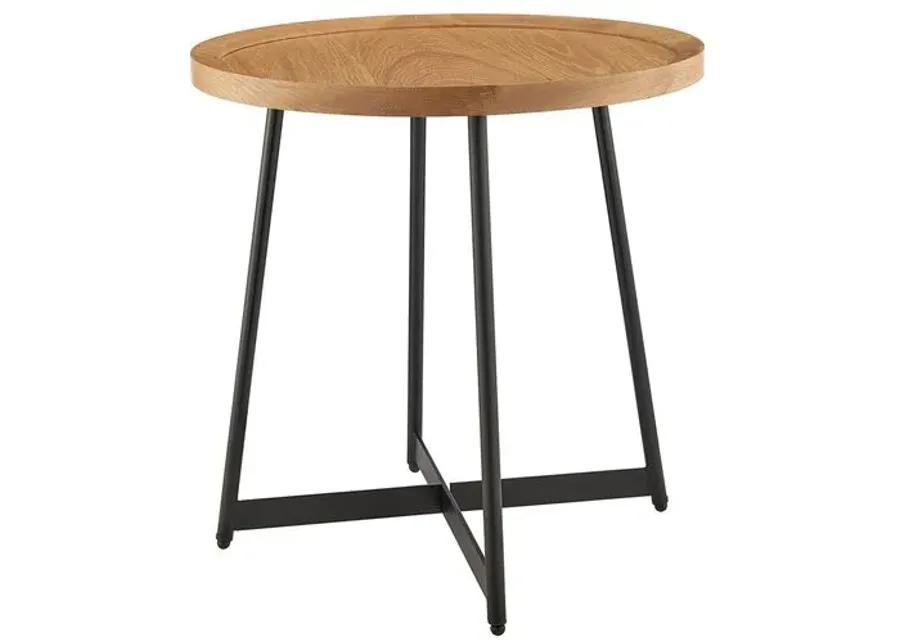 Rey 22" Round Side Table - Oak - Brown