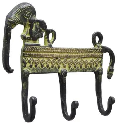 Bohemian Green Brass Elephant Wall Hooks - Interesting Things