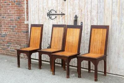 Set of Four Tall Bamboo & Wood Chairs - de-cor - Brown