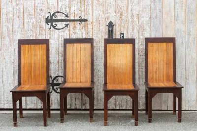 Set of Four Tall Bamboo & Wood Chairs - de-cor - Brown