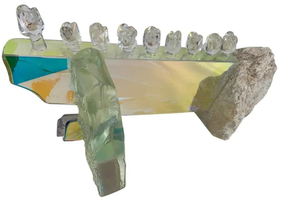 Art Glass 18"L Large-Scale Menorah - Eat Drink Home - Clear