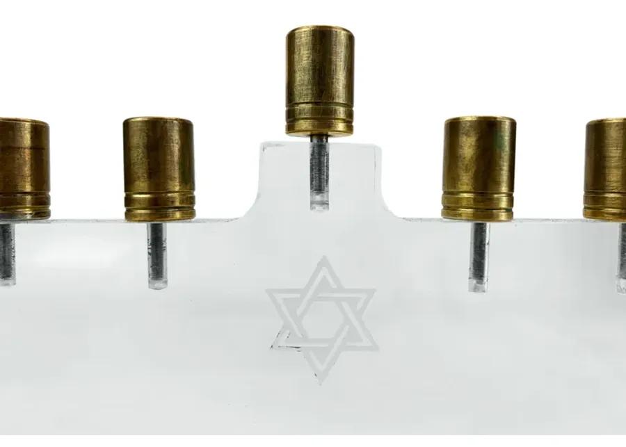 Lucite & Brass Hannukah Menorah - Eat Drink Home - Clear