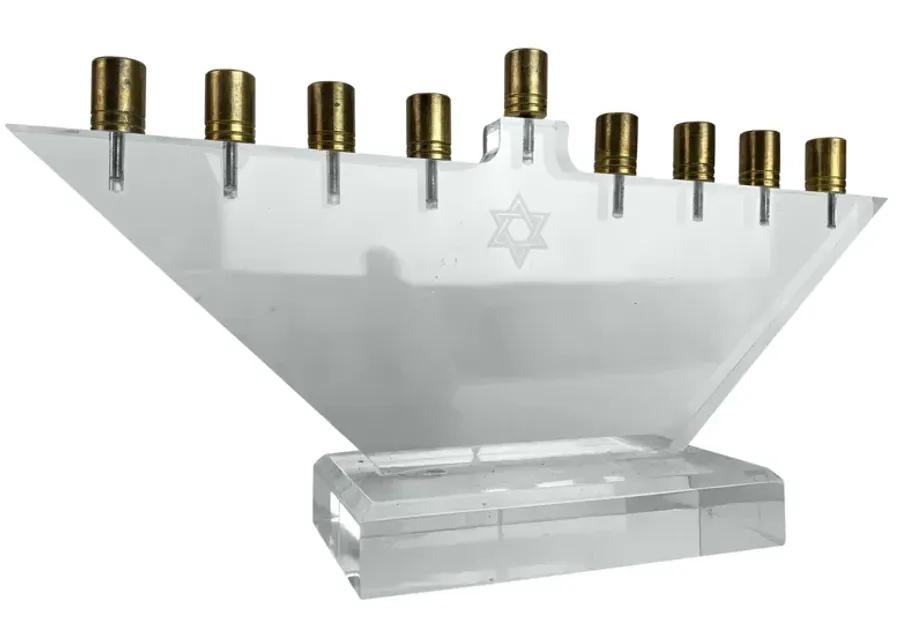 Lucite & Brass Hannukah Menorah - Eat Drink Home - Clear