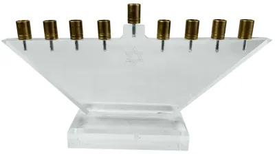 Lucite & Brass Hannukah Menorah - Eat Drink Home - Clear