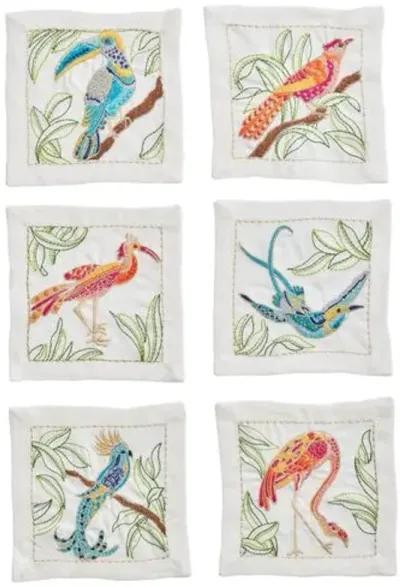 Set of 6 Birds of Paradise Cocktail Napkins - White - Kim Seybert - Multi