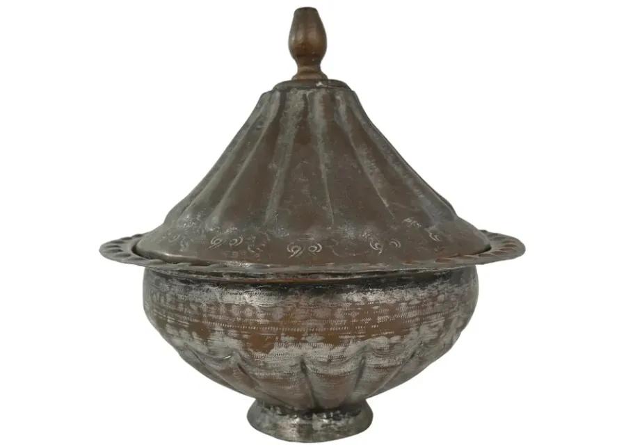 Antique Copper Pedestal Bowl - G3Q Designs - Brown