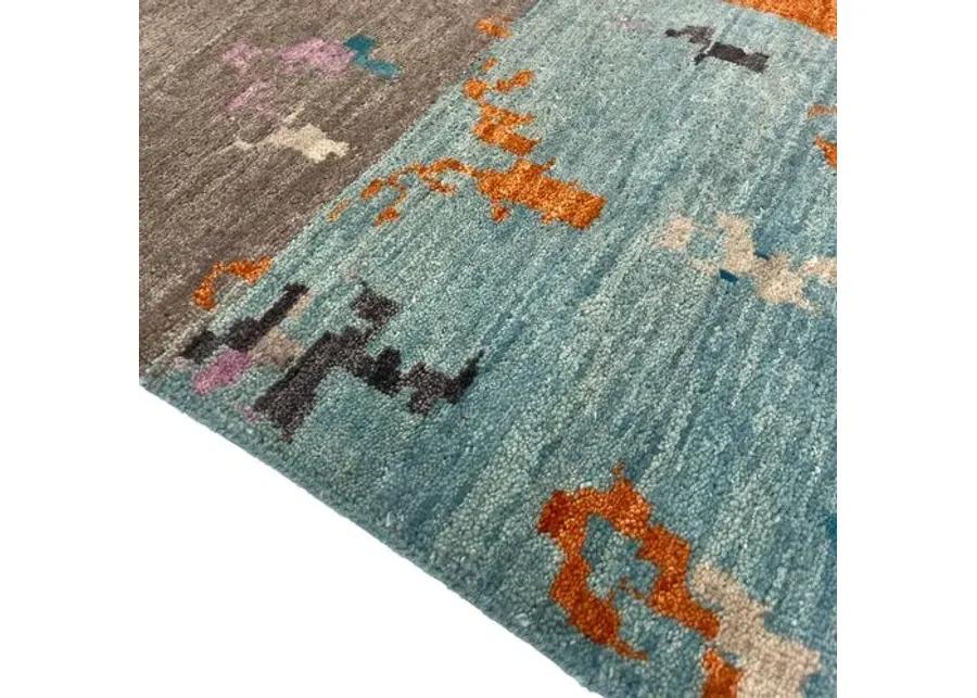 10'x14' Sari Rae Wool Ikat Handmade Rug - Gray/Aqua - F.J. Kashanian - Gray