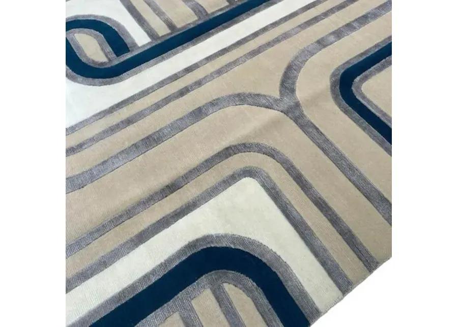 9'x12' Heather Handmade Rug - Ivory/Teal - F.J. Kashanian - Blue - Blue