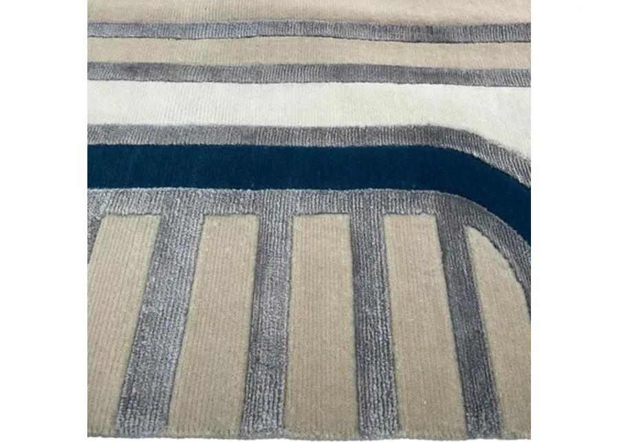 9'x12' Heather Handmade Rug - Ivory/Teal - F.J. Kashanian - Blue - Blue