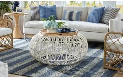 Coastal Living Macie Rattan Cocktail Table - White/Natural