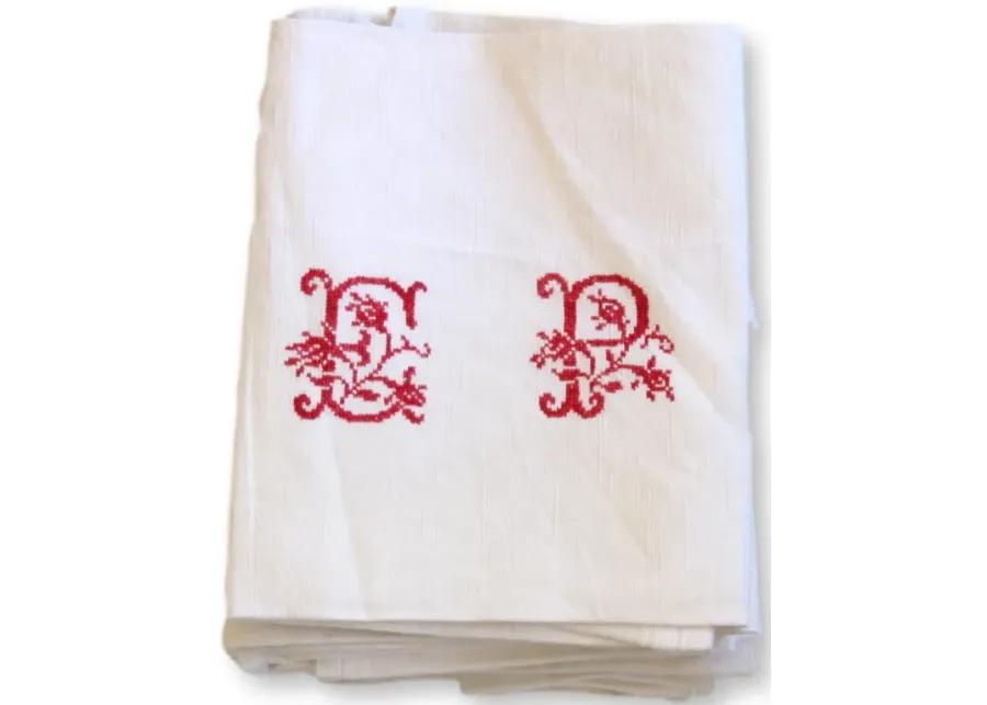 Antique French Monogram EP Napkins - Set of 12 - Rose Victoria - White