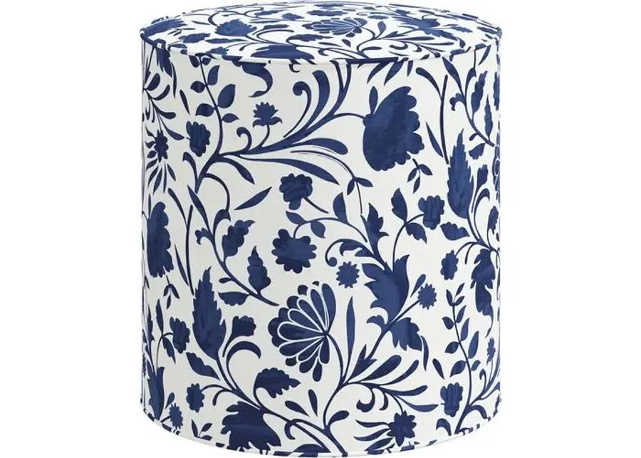 Harper Vine Floral Ottoman - Blue