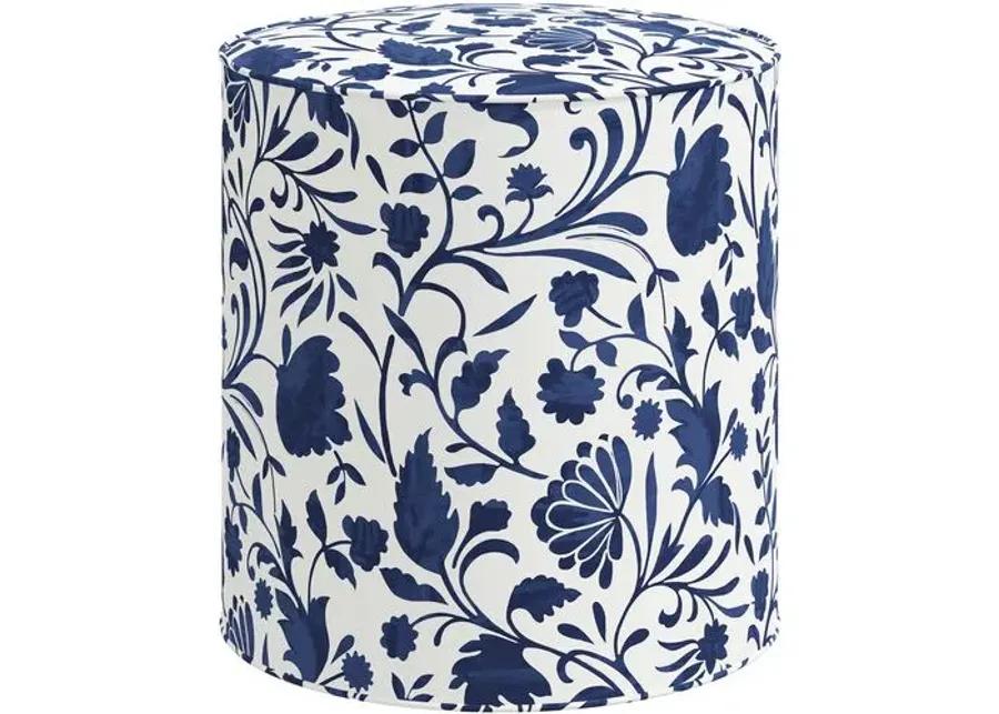 Harper Vine Floral Ottoman - Blue