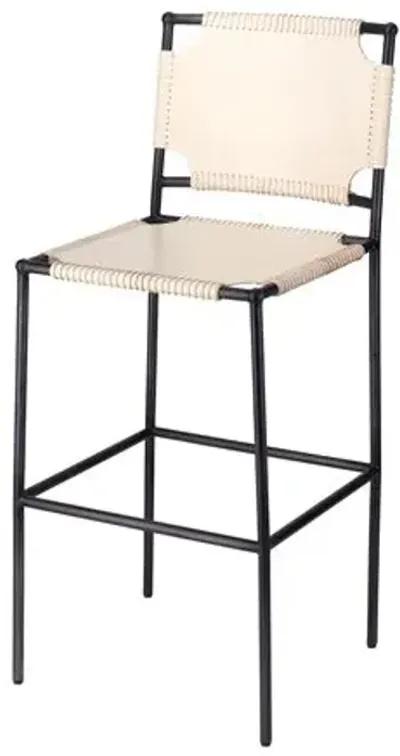 Asher Leather Barstool - Off-White/Black - Jamie Young Co.