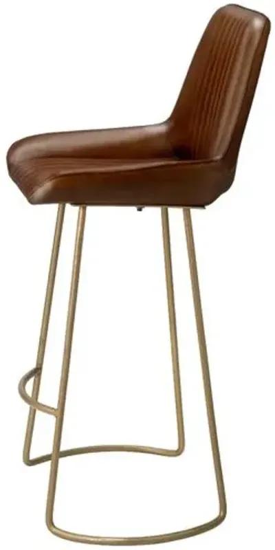 Perry Leather Barstool - Buff/Brass - Jamie Young Co. - Brown