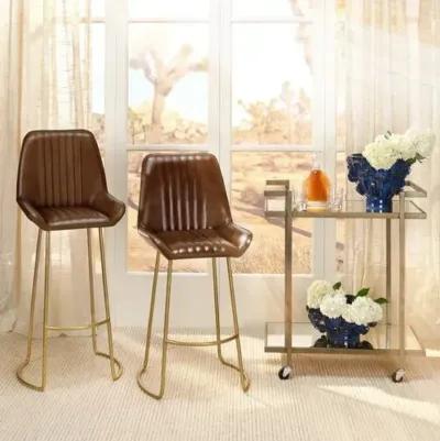 Perry Leather Barstool - Buff/Brass - Jamie Young Co. - Brown