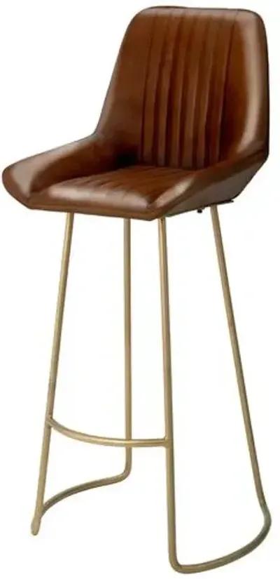 Perry Leather Barstool - Buff/Brass - Jamie Young Co. - Brown