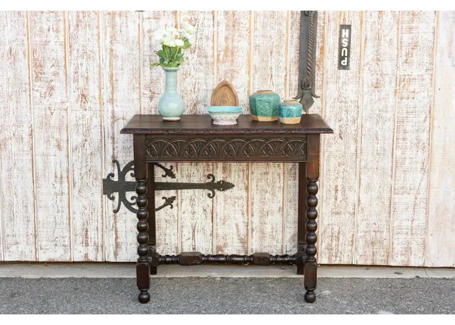 Antique Carved Oak English Tavern Table - de-cor - Brown