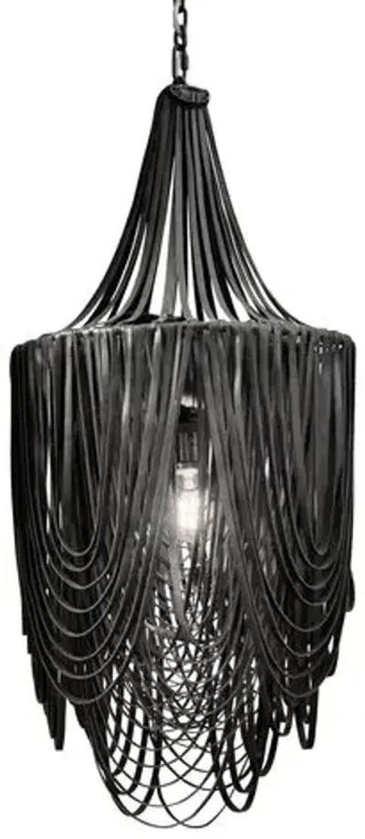 Whisper Leather Small-Long Chandelier - Black - Ngala Trading Co. - Handcrafted