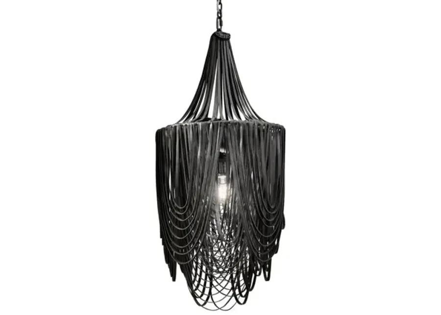 Whisper Leather Small-Long Chandelier - Black - Ngala Trading Co. - Handcrafted